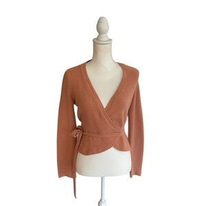 Sleeping On Snow Wool Blend Peach Long Sleeve Wrap Cardigan Sweater Size M